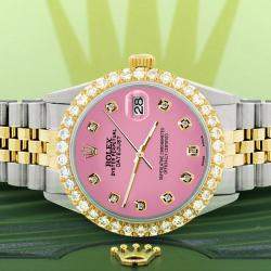 Rolex Custom Hot Pink 3.05CT Diamond 18K Yellow Gold Stainless Steel Datejust  Automatic Men's Wristwatch 36mm