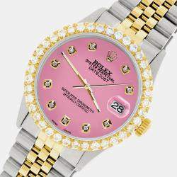 Rolex Custom Hot Pink 3.05CT Diamond 18K Yellow Gold Stainless Steel Datejust  Automatic Men's Wristwatch 36mm