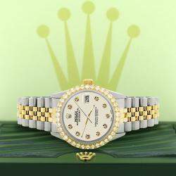 Rolex Custom Satin Linen 3.05CT Diamond 18K Yellow Gold Stainless Steel Datejust  Automatic Men's Wristwatch 36mm