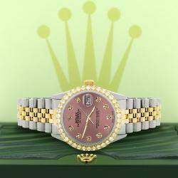 Rolex Custom Salmon 3.05CT Diamond 18K Yellow Gold Stainless Steel Datejust  Automatic Men's Wristwatch 36mm