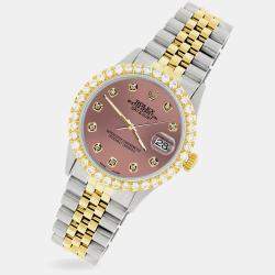 Rolex Custom Salmon 3.05CT Diamond 18K Yellow Gold Stainless Steel Datejust  Automatic Men's Wristwatch 36mm