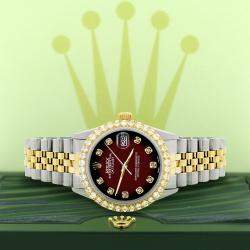 Rolex Custom Maroon Vignette 3.05CT Diamond 18K Yellow Gold Stainless Steel Datejust  Automatic Men's Wristwatch 36mm