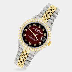 Rolex Custom Maroon Vignette 3.05CT Diamond 18K Yellow Gold Stainless Steel Datejust  Automatic Men's Wristwatch 36mm