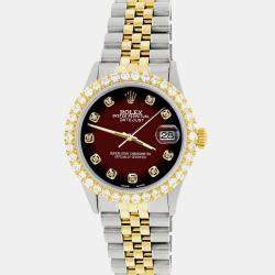 Rolex Custom Maroon Vignette 3.05CT Diamond 18K Yellow Gold Stainless Steel Datejust  Automatic Men's Wristwatch 36mm