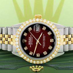 Rolex Custom Maroon Vignette 3.05CT Diamond 18K Yellow Gold Stainless Steel Datejust  Automatic Men's Wristwatch 36mm