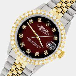 Rolex Custom Maroon Vignette 3.05CT Diamond 18K Yellow Gold Stainless Steel Datejust  Automatic Men's Wristwatch 36mm