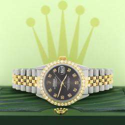 Rolex Custom Rhodium Gray 3.05CT Diamond 18K Yellow Gold Stainless Steel Datejust  Automatic Men's Wristwatch 36mm