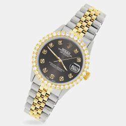 Rolex Custom Rhodium Gray 3.05CT Diamond 18K Yellow Gold Stainless Steel Datejust  Automatic Men's Wristwatch 36mm