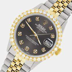 Rolex Custom Rhodium Gray 3.05CT Diamond 18K Yellow Gold Stainless Steel Datejust  Automatic Men's Wristwatch 36mm