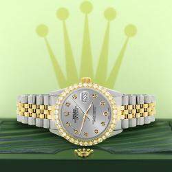 Rolex Custom Gray 3.05CT Diamond 18K Yellow Gold Stainless Steel Datejust  Automatic Men's Wristwatch 36mm