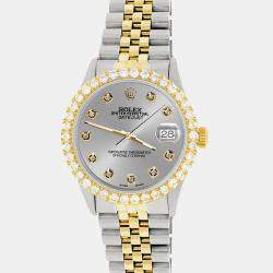 Rolex Custom Gray 3.05CT Diamond 18K Yellow Gold Stainless Steel Datejust  Automatic Men's Wristwatch 36mm