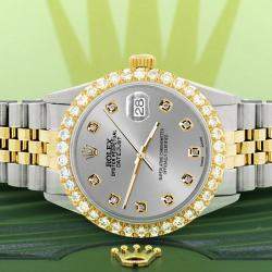 Rolex Custom Gray 3.05CT Diamond 18K Yellow Gold Stainless Steel Datejust  Automatic Men's Wristwatch 36mm
