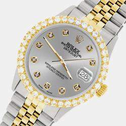 Rolex Custom Gray 3.05CT Diamond 18K Yellow Gold Stainless Steel Datejust  Automatic Men's Wristwatch 36mm