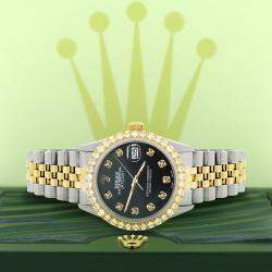 Rolex Custom Black MOP 3.05CT Diamond 18K Yellow Gold Stainless Steel Datejust  Automatic Men's Wristwatch 36mm