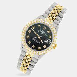 Rolex Custom Black MOP 3.05CT Diamond 18K Yellow Gold Stainless Steel Datejust  Automatic Men's Wristwatch 36mm