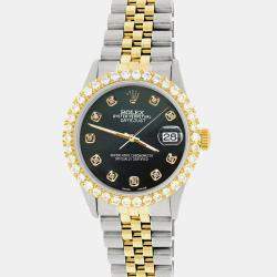 Rolex Custom Black MOP 3.05CT Diamond 18K Yellow Gold Stainless Steel Datejust  Automatic Men's Wristwatch 36mm
