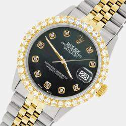 Rolex Custom Black MOP 3.05CT Diamond 18K Yellow Gold Stainless Steel Datejust  Automatic Men's Wristwatch 36mm