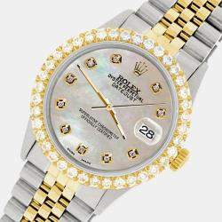 Rolex Custom Champagne MOP 3.05CT Diamond 18K Yellow Gold Stainless Steel Datejust  Automatic Men's Wristwatch 36mm
