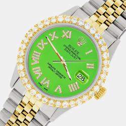 Rolex Custom Green 3.10ct Diamond 18k Yellow Gold Stainless Steel Datejust Automatic Men's Wristwatch 36 mm