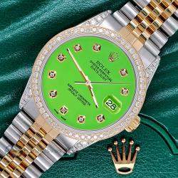Rolex Custom Green 1.4ct Diamond 18k Yellow Gold Stainless Steel Datejust Automatic Men's Wristwatch 36 mm