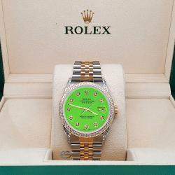 Rolex Custom Green 1.4ct Diamond 18k Yellow Gold Stainless Steel Datejust Automatic Men's Wristwatch 36 mm