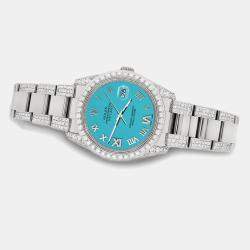 Rolex Custom Turquoise 5.9ct Diamond Stainless Steel Datejust 116200 Automatic Men's Wristwatch 36 mm