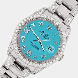 Rolex Custom Turquoise 5.9ct Diamond Stainless Steel Datejust 116200 Automatic Men's Wristwatch 36 mm