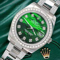 Rolex Custom Green MOP 5.9ct Diamond Stainless Steel Datejust II 116300 Automatic Men's Wristwatch 41 mm