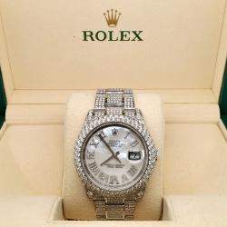 Rolex Custom White MOP 14.8ct Diamond Stainless Steel Datejust 116200 Automatic Men's Wristwatch 36 mm