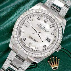 Rolex Custom White MOP 5ct Diamond Stainless Steel Datejust II 116300 Automatic Men's Wristwatch 41 mm