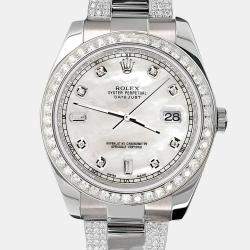 Rolex Custom White MOP 5ct Diamond Stainless Steel Datejust II 116300 Automatic Men's Wristwatch 41 mm