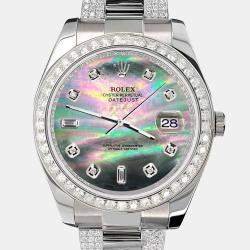 Rolex Custom Black MOP 5ct Diamond Stainless Steel Datejust II 116300 Automatic Men's Wristwatch 41 mm