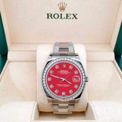 Rolex Custom Scarlet Red 5ct Diamond Stainless Steel Datejust II 116300 Automatic Men's Wristwatch 41 mm