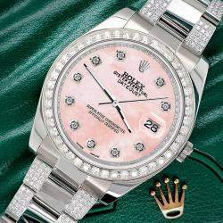 Rolex Custom Royal Pink MOP 5ct Diamond Stainless Steel Datejust II 116300 Automatic Men's Wristwatch 41 mm