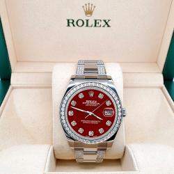 Rolex Custom Imperial Red 5ct Diamond Stainless Steel Datejust II 116300 Automatic Men's Wristwatch 41 mm