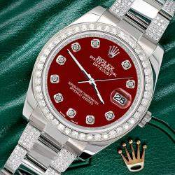 Rolex Custom Imperial Red 5ct Diamond Stainless Steel Datejust II 116300 Automatic Men's Wristwatch 41 mm