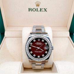 Rolex Custom Maroon Vignette 5ct Diamond Stainless Steel Datejust II 116300 Automatic Men's Wristwatch 41 mm