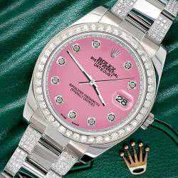Rolex Custom Pink 5ct Diamond Stainless Steel Datejust II 116300 Automatic Men's Wristwatch 41 mm