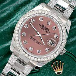 Rolex Custom Salmon 5ct Diamond Stainless Steel Datejust II 116300 Automatic Men's Wristwatch 41 mm