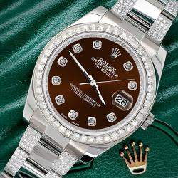 Rolex Custom Chocolate 5ct Diamond Stainless Steel Datejust II 116300 Automatic Men's Wristwatch 41 mm