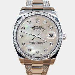 Rolex Custom Champagne MOP 5ct Diamond Stainless Steel Datejust II 116300 Automatic Men's Wristwatch 41 mm