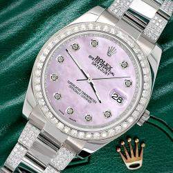 Rolex Custom Pink 5ct Diamond Stainless Steel Datejust II 116300 Automatic Men's Wristwatch 41 mm