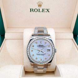 Rolex Custom Purple MOP 5ct Diamond Stainless Steel Datejust II 116300 Automatic Men's Wristwatch 41 mm
