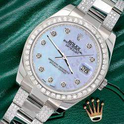 Rolex Custom Purple MOP 5ct Diamond Stainless Steel Datejust II 116300 Automatic Men's Wristwatch 41 mm