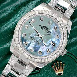 Rolex Custom Tahitian Blue MOP 5ct Diamond Stainless Steel Datejust II 116300 Automatic Men's Wristwatch 41 mm