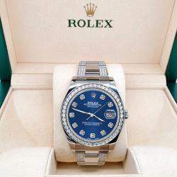 Rolex Custom Cobalt Blue 5ct Diamond Stainless Steel Datejust II 116300 Automatic Men's Wristwatch 41 mm