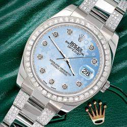 Rolex Custom Blue 5ct Diamond Stainless Steel Datejust II 116300 Automatic Men's Wristwatch 41 mm