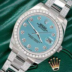 Rolex Custom Turquoise 5ct Diamond Stainless Steel Datejust II 116300 Automatic Men's Wristwatch 41 mm