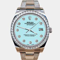 Rolex Custom Aqua Blue 5ct Diamond Stainless Steel Datejust II 116300 Automatic Men's Wristwatch 41 mm
