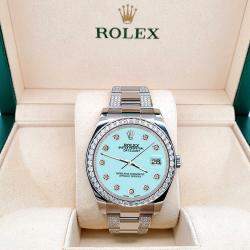 Rolex Custom Aqua Blue 5ct Diamond Stainless Steel Datejust II 116300 Automatic Men's Wristwatch 41 mm